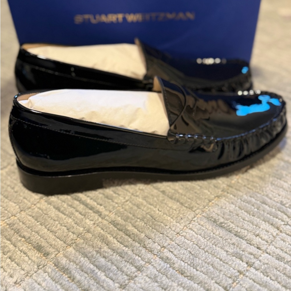 Stuart Weitzman Black Patent Lottie Loafers - Picture 2 of 4